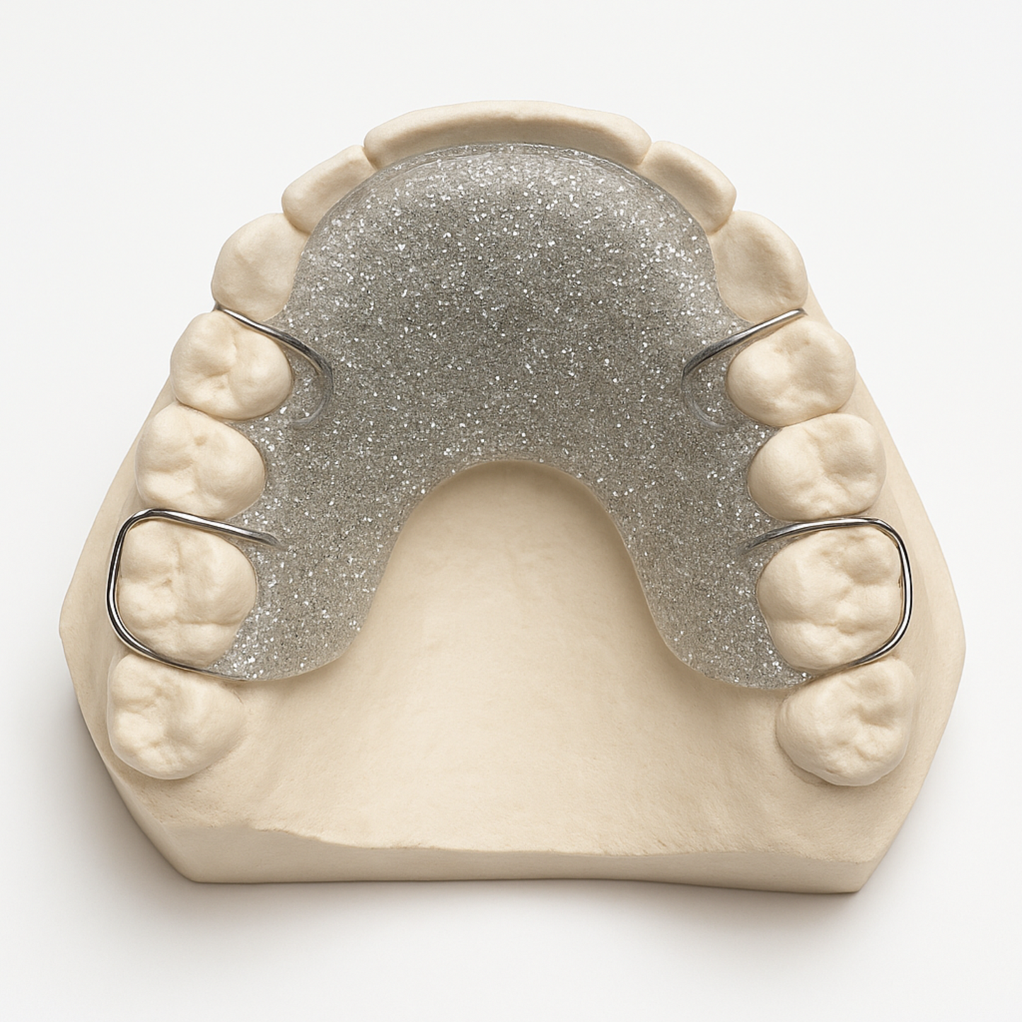 Sleek Silver retainer with Adams clasp on model.