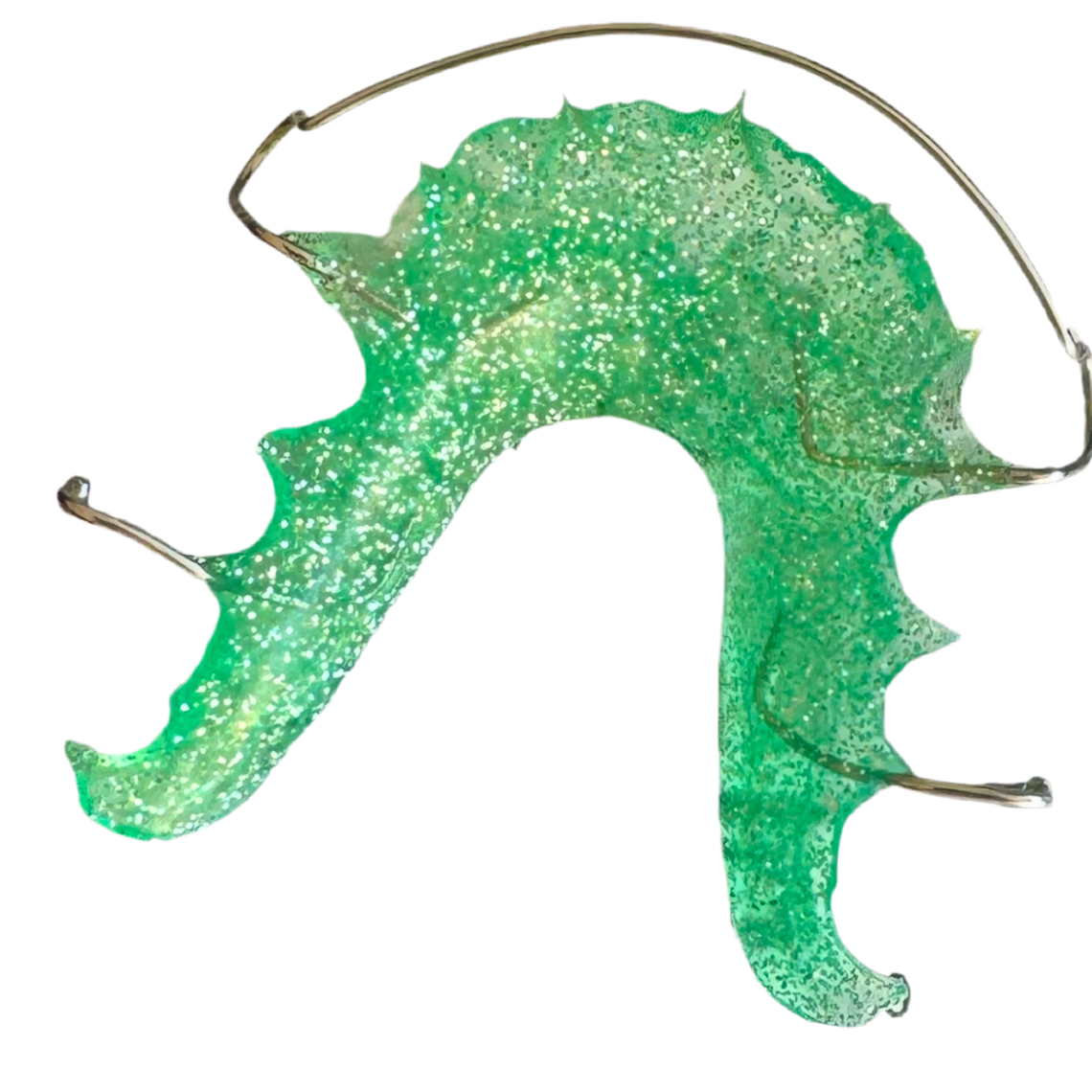 Upper Custom Hawley Retainer in Green  Sparkle Finish . Acrylic and Stainless Steel Wire