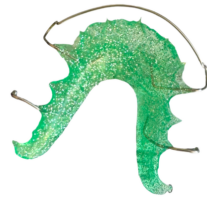 Upper Custom Hawley Retainer in Green  Sparkle Finish . Acrylic and Stainless Steel Wire
