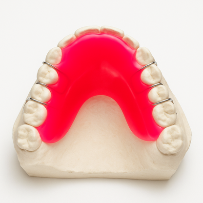 Dental model with hot pink acrylic and  metal wires  