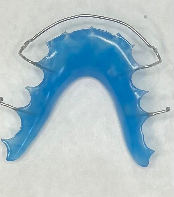 "Neon Blue acrylic Hawley retainer with stainless steel wire"